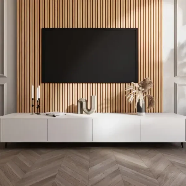 TV Meubel met Ronde Hoeken en Japandi Stijl wit 270 cm