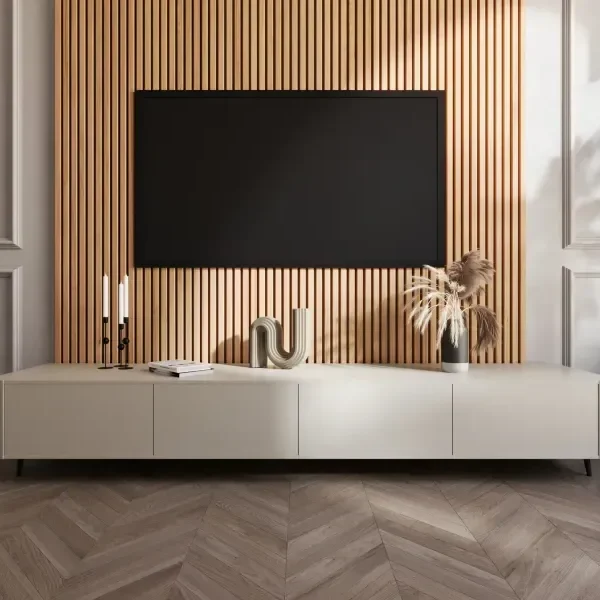 TV Meubel met Ronde Hoeken en Japandi Stijl Beige 270 cm